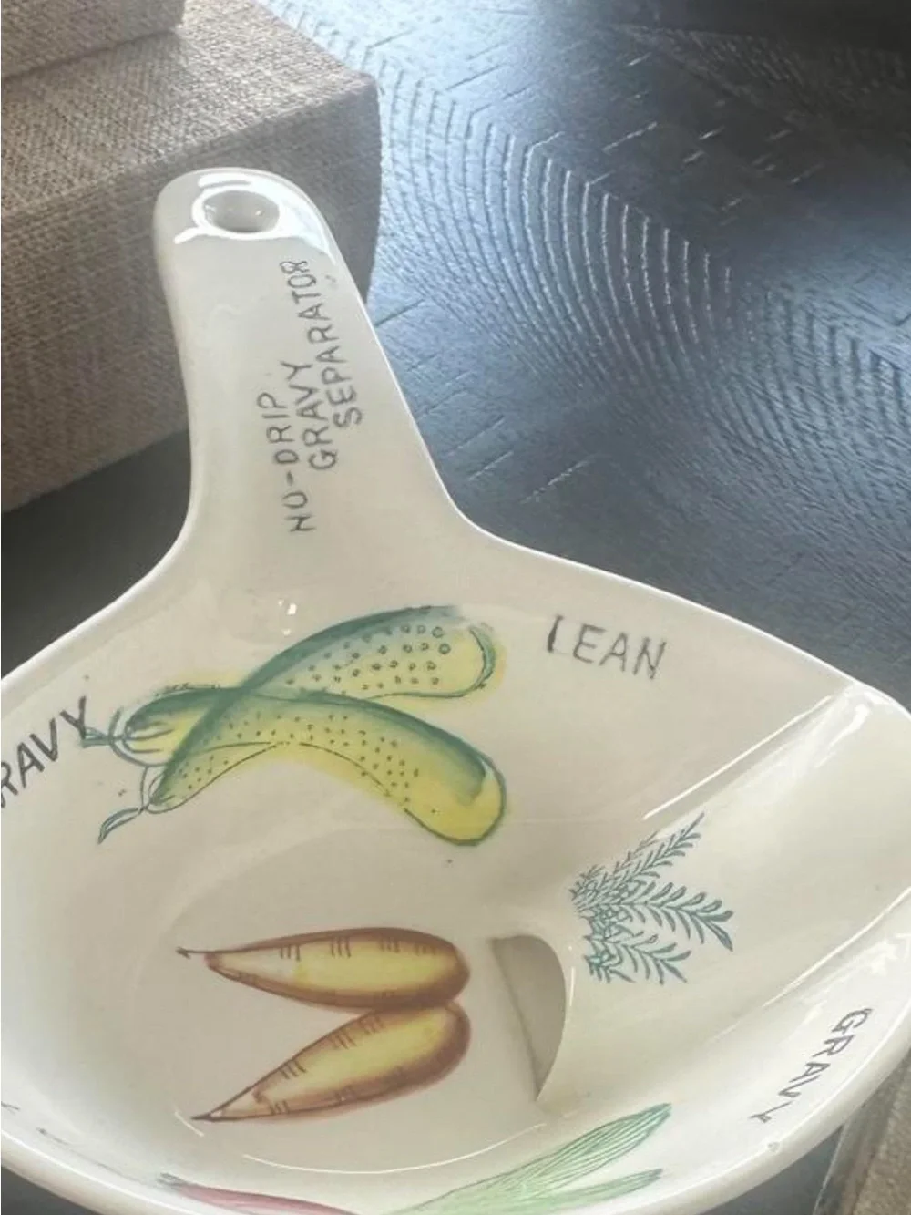 Vintage Ceramic Gravy Separator Dish - Fruit Motif